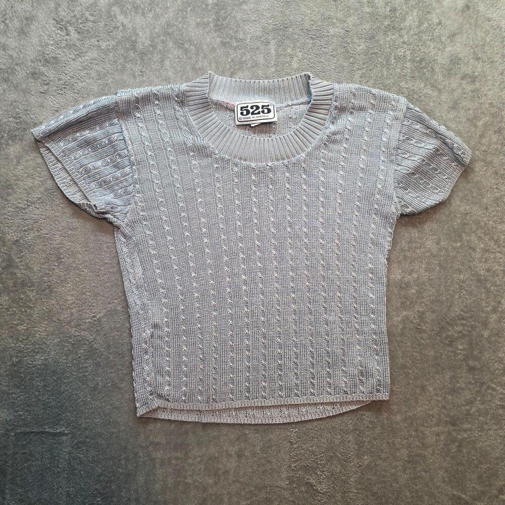 525 Sweater Womens S Gray Rayon Cotton Short Sleeve Cable Knit Pullover